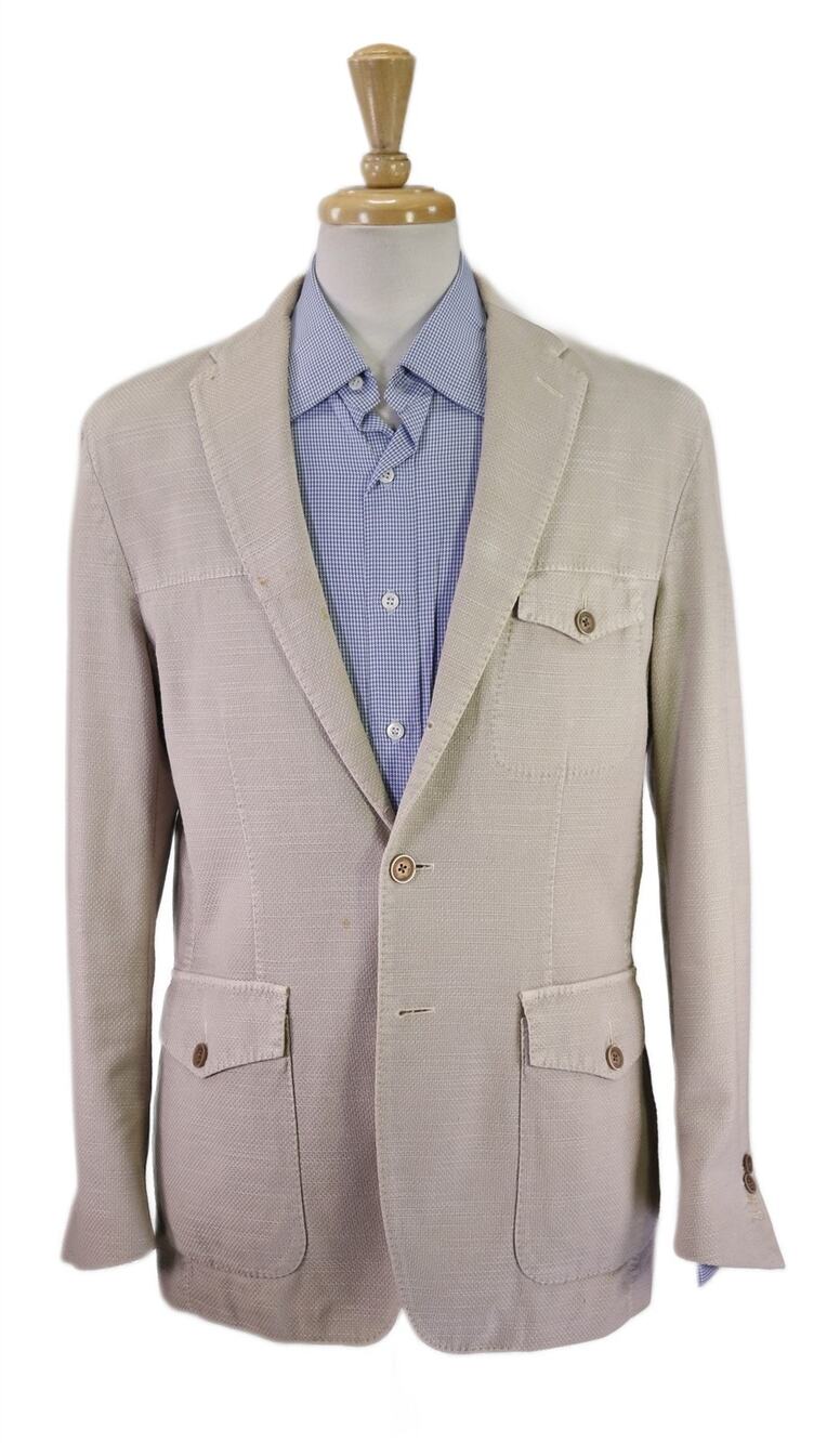 Corneliani Beige Knit Woven Cotton Linen 2-Btn Travel Safari Blazer Jacket 40R
